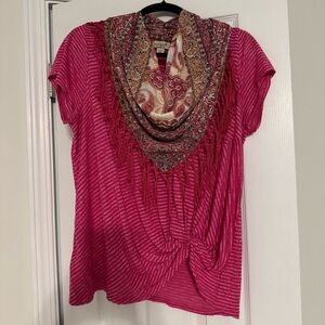 Pink Striped Women's One World Top with Detachable Scarf